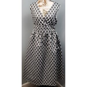 La Pateau Dress Womens 42 Gray Black Polka Dot Sleeveless Wrap V-Neck Back Zip